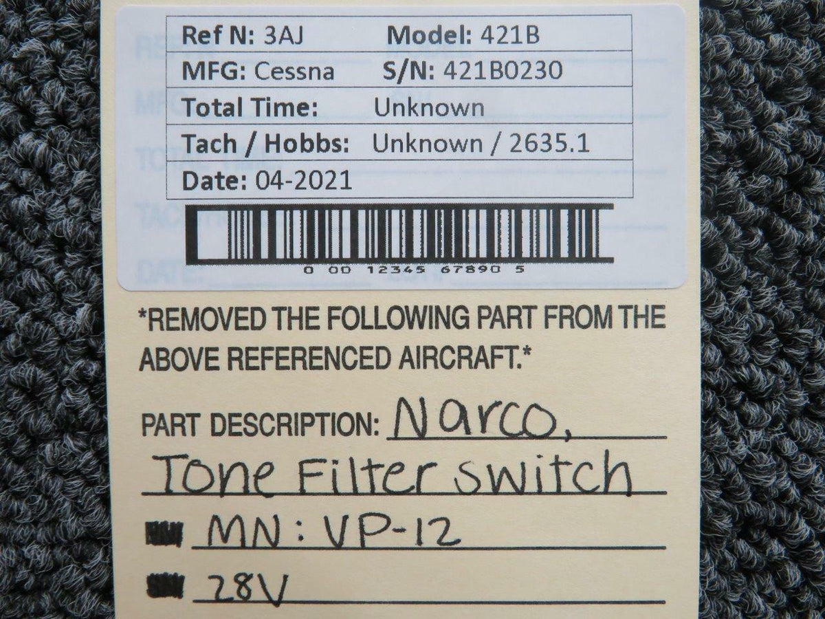 Narco VP-12 Cessna 421B Narco Tone Filter Switch V 28