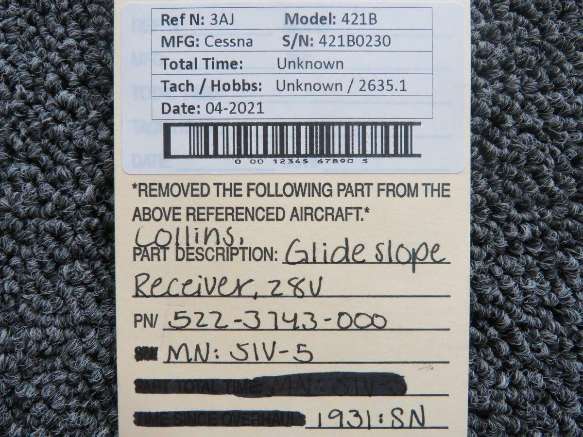 522-3743-000 Collins 51V-5 Glideslope Receiver (28V) BAS Part Sales | Airplane Parts