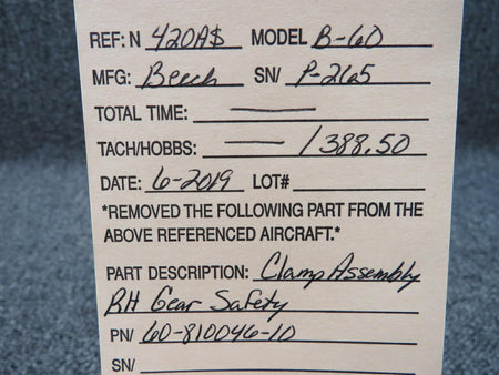 Beech 60-810046-10 Beech B-60 Clamp Assembly RH Gear Safety