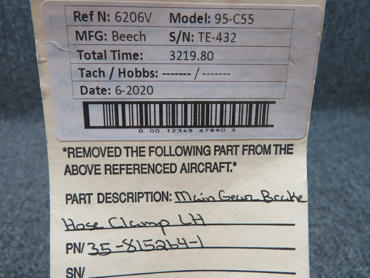Beech 35-815264-1 Beech 95-C55 Main Gear Brake Hose Clamp LH