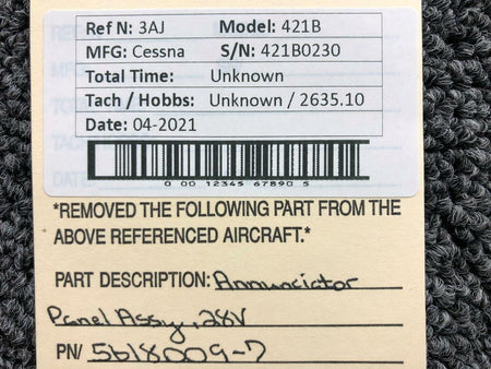 Cessna 5618009-7 Cessna 421B Annunciator Panel Assembly W/ Wiring Harness Volts 28