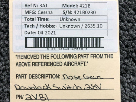 2VB1 Cessna 421B Nose Gear Downlock Switch with Mounting Brackets