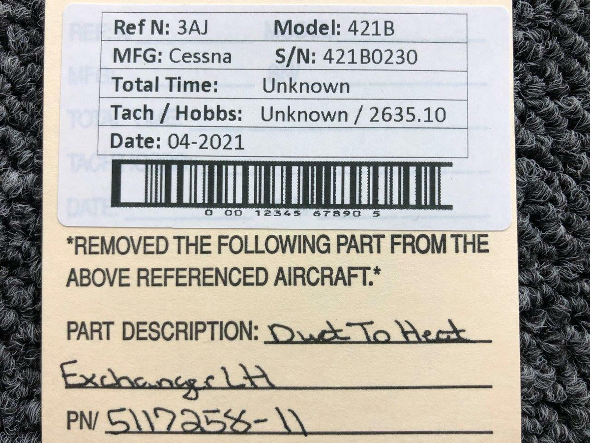 Cessna 5117258-11 Cessna 421B Duct to Heat Exchanger LH