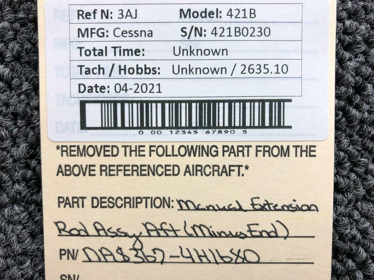 Cessna NAS367-4H1680 Cessna 421B Manual Extension Rod Assembly AFT