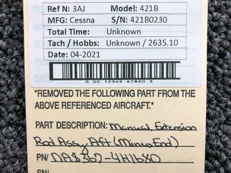Cessna NAS367-4H1680 Cessna 421B Manual Extension Rod Assembly AFT
