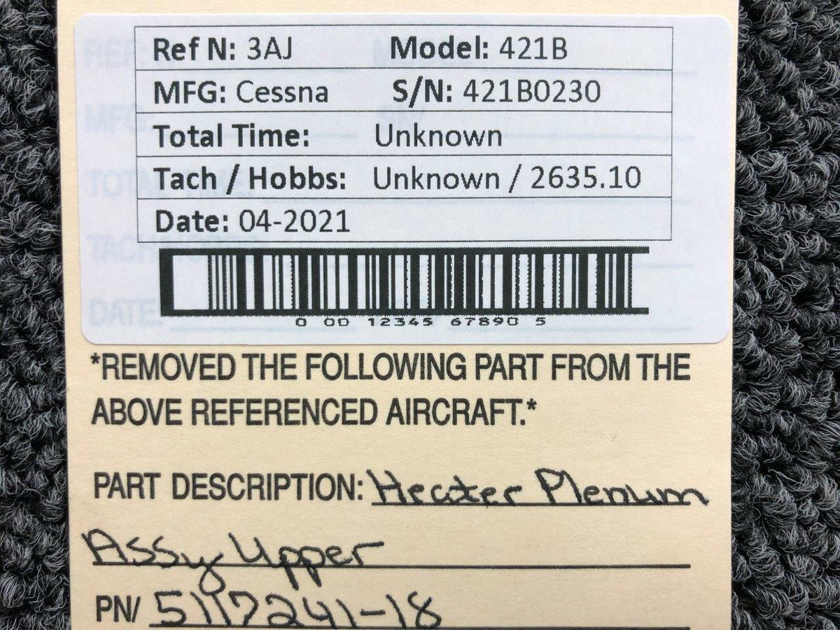 Cessna 5117241-18 Cessna 421B Heater Plenum Assembly Upper