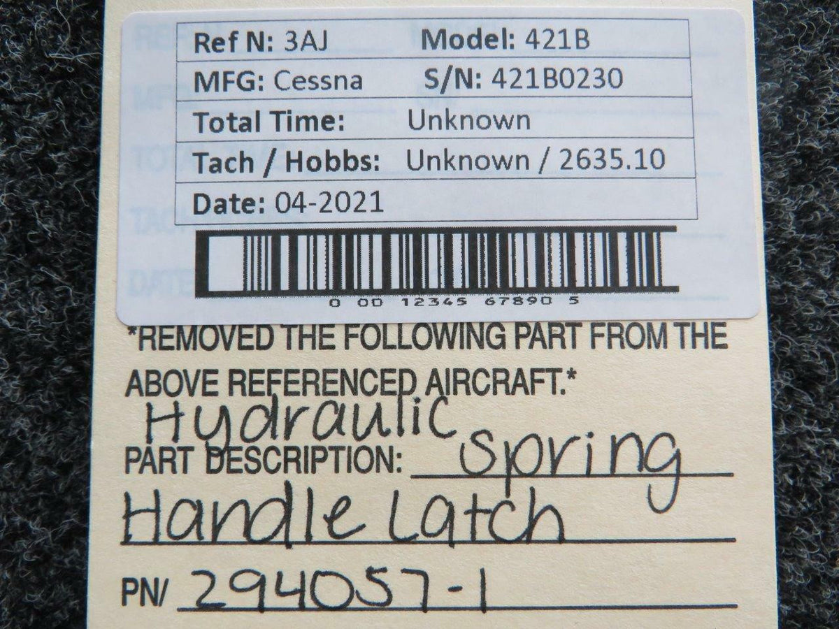 Cessna 294057-1 Cessna 421B Hydraulic Spring Handle Latch Assembly