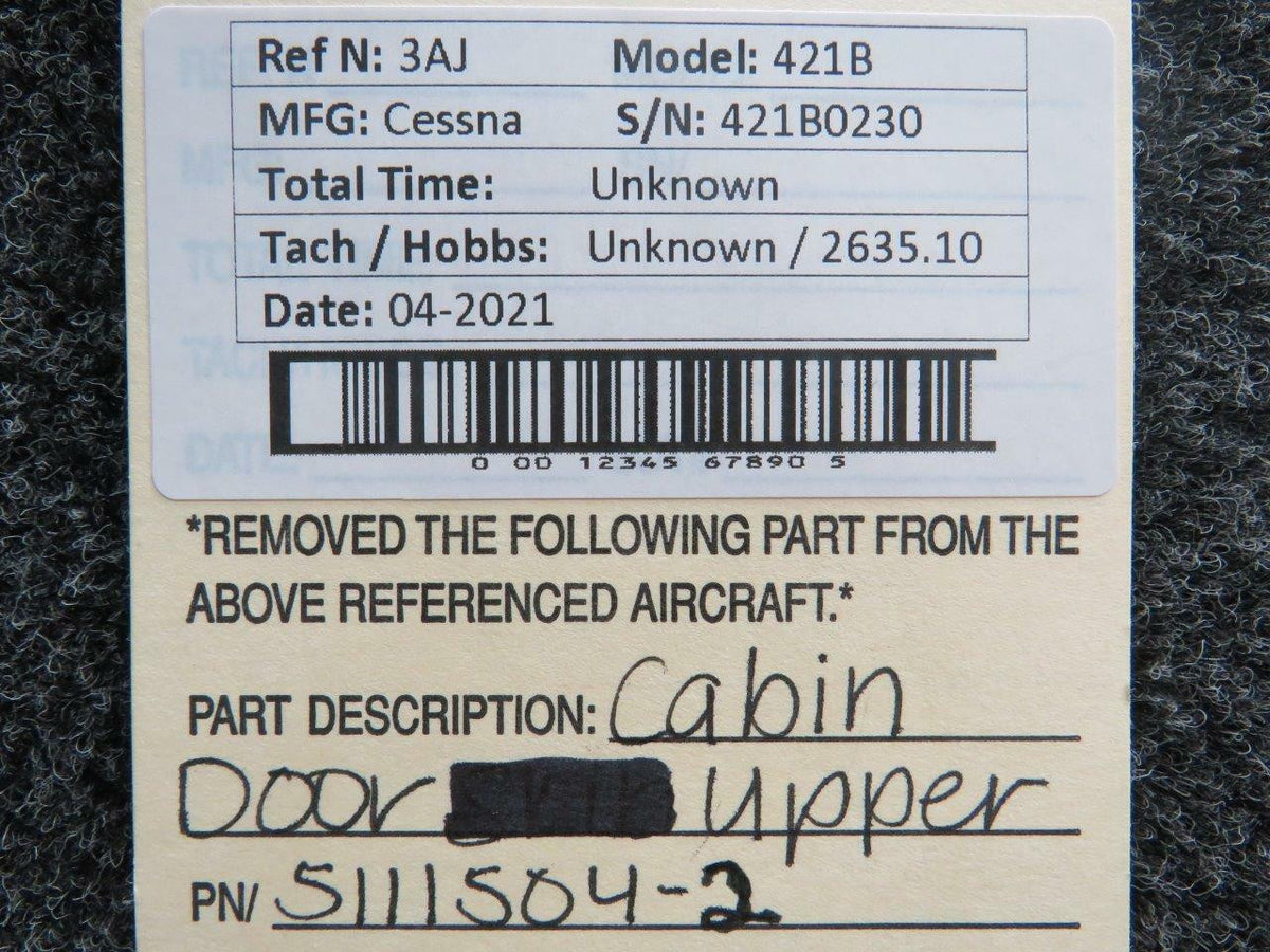 Cessna 5111504-2 Cessna 421B Cabin Door Upper Assembly