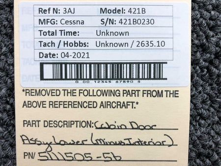 Cessna 5111505-56 Cessna 421B Cabin Door Assembly Lower W/ Steps and Latch Assembly