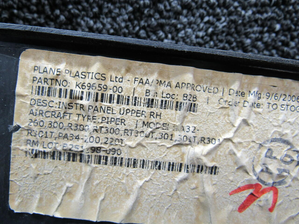 Plane Plastics K69659-000 Piper PA34-200 Plane Plastics LTD Panel Upper RH Black