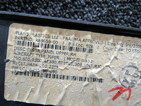 Plane Plastics K69659-000 Piper PA34-200 Plane Plastics LTD Panel Upper RH Black
