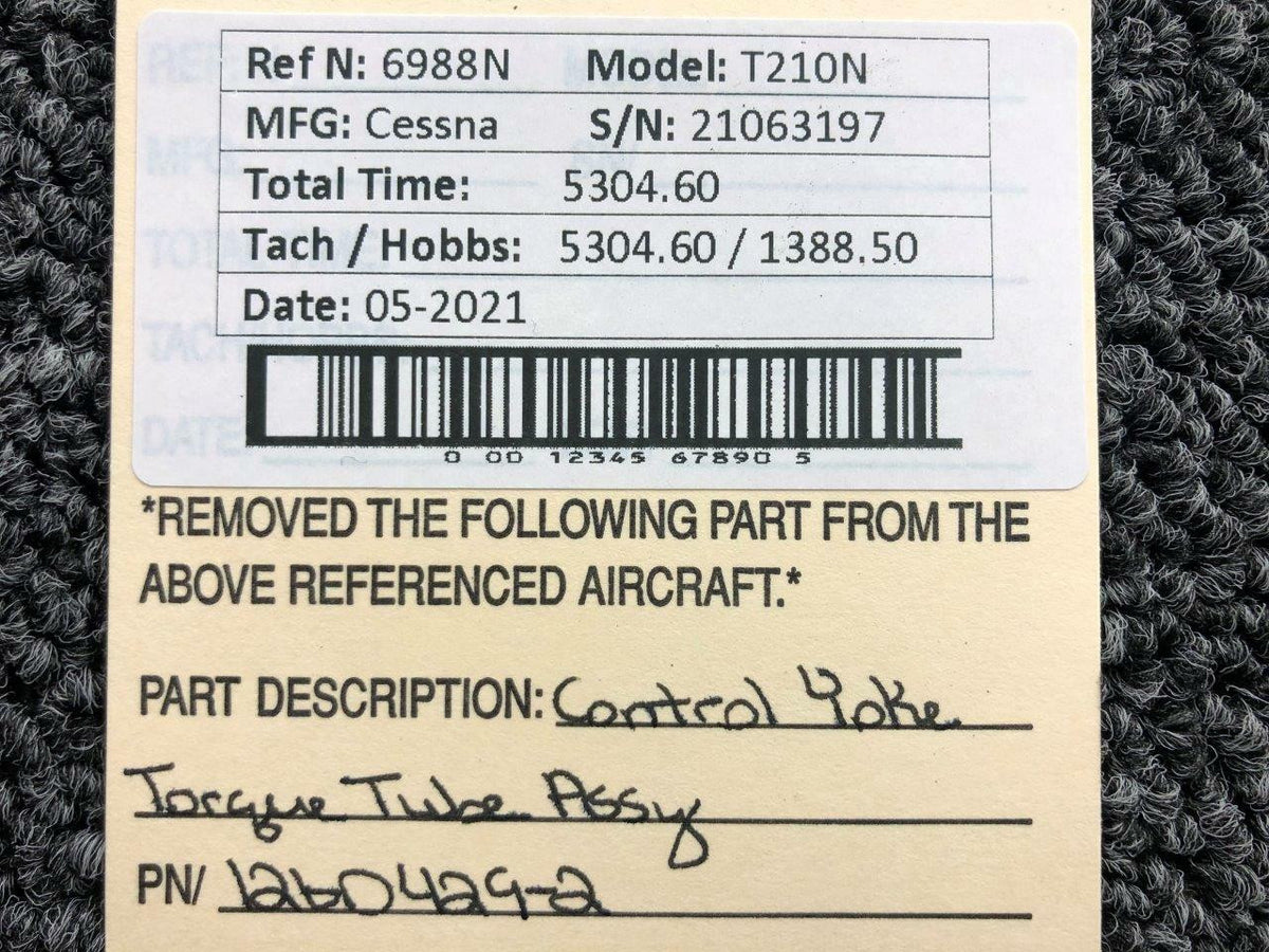 Cessna 1260429-2 Cessna T210N Control Yoke Torque Tube Assembly