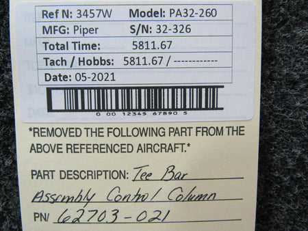 Piper 62703-021 Piper PA32-260 Tee Bar Assembly Control Column