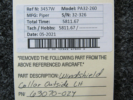 Piper 63070-024 USE 69220-004 Piper PA32-260 Windshield Collar Outside LH