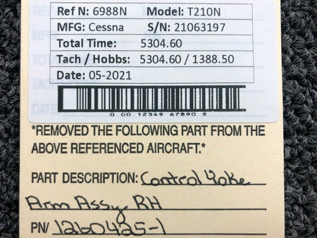 1260425-1 Cessna T210N Control Yoke Arm Assembly RH BAS Part Sales | Airplane Parts