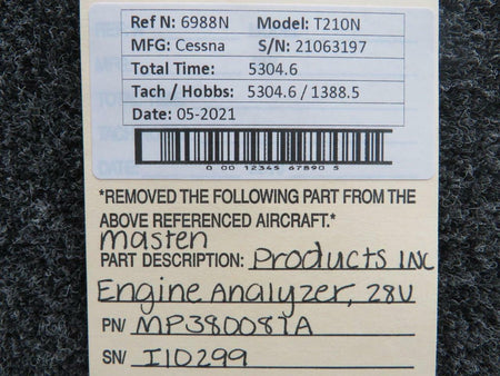 Masten Products Inc MP380087A Cessna T210N Masten Products Inc Engine Analyzer Volts 28