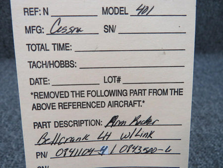 Cessna 0841104-4 / 0843500-6 Cessna 401 Arm Rocker Bellcrank W/ Link LH