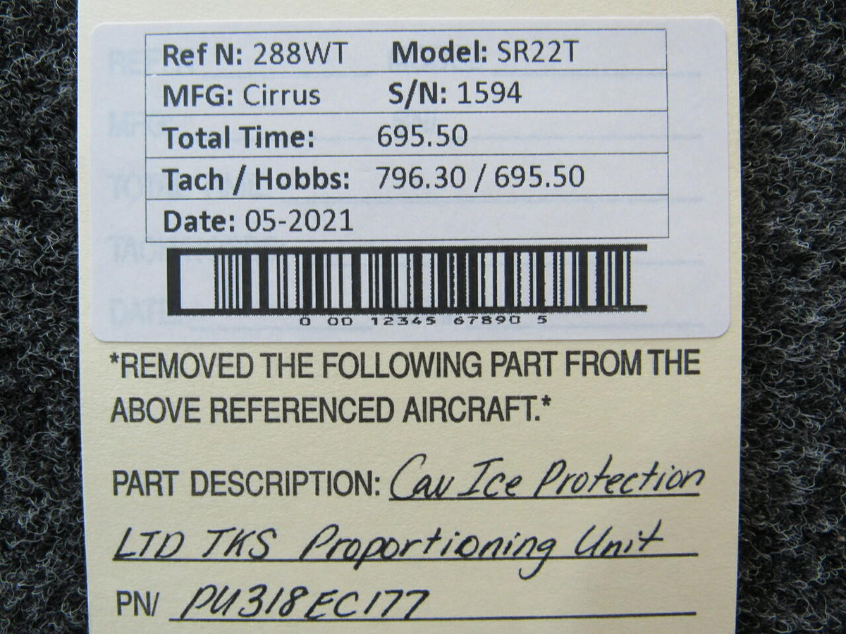 Cav Ice Protection LTD PU318EC177 Cirrus SR22T Cav Ice TKS Proportioning Unit Hours 695.5