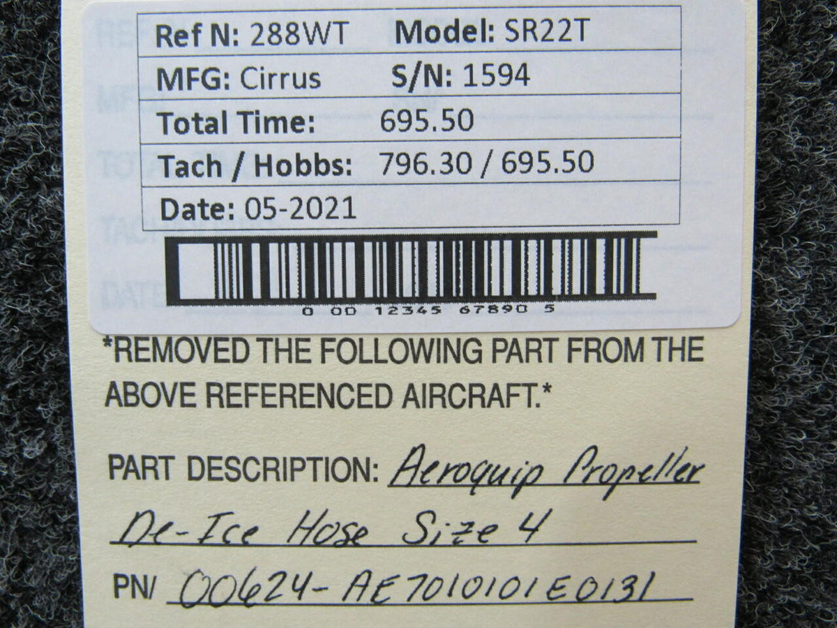 aeroquip 00624-AE7010101E0131 Cirrus SR22T Aeroquip Propeller De-Ice Hose Assy
