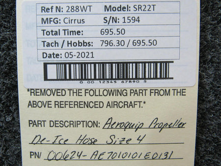 aeroquip 00624-AE7010101E0131 Cirrus SR22T Aeroquip Propeller De-Ice Hose Assy