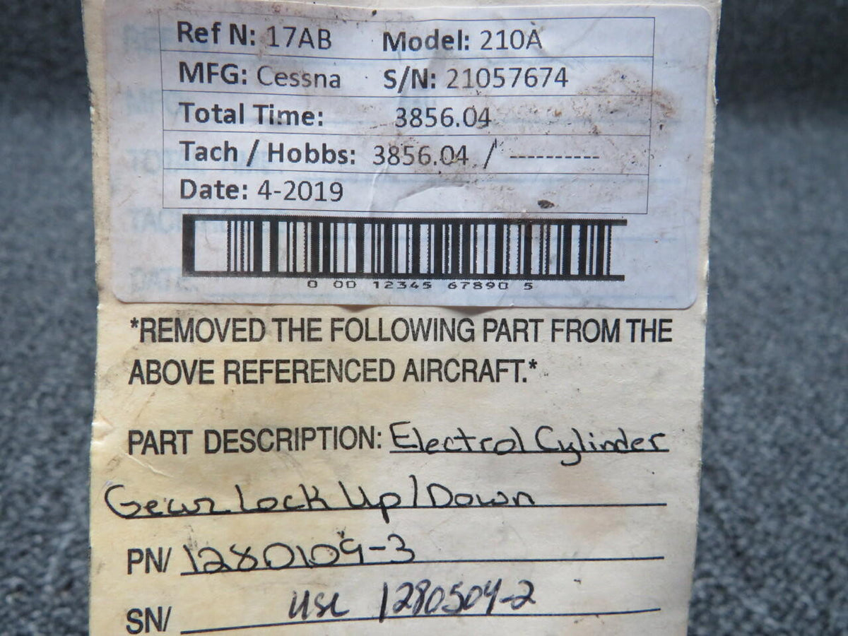 Electrol 1280109-3 USE 1280504-2 Cessna 210A Electrol Cylinder Gear Lock Up / Down