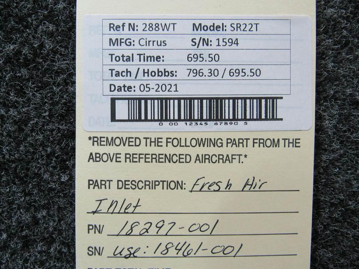 Cirrus 18461-001 Cirrus SR22T Fresh Air Inlet Hours 695.5