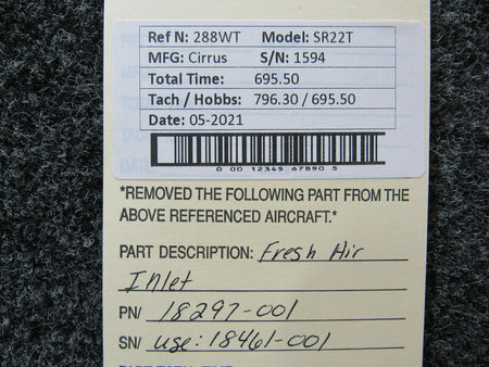 Cirrus 18461-001 Cirrus SR22T Fresh Air Inlet Hours 695.5