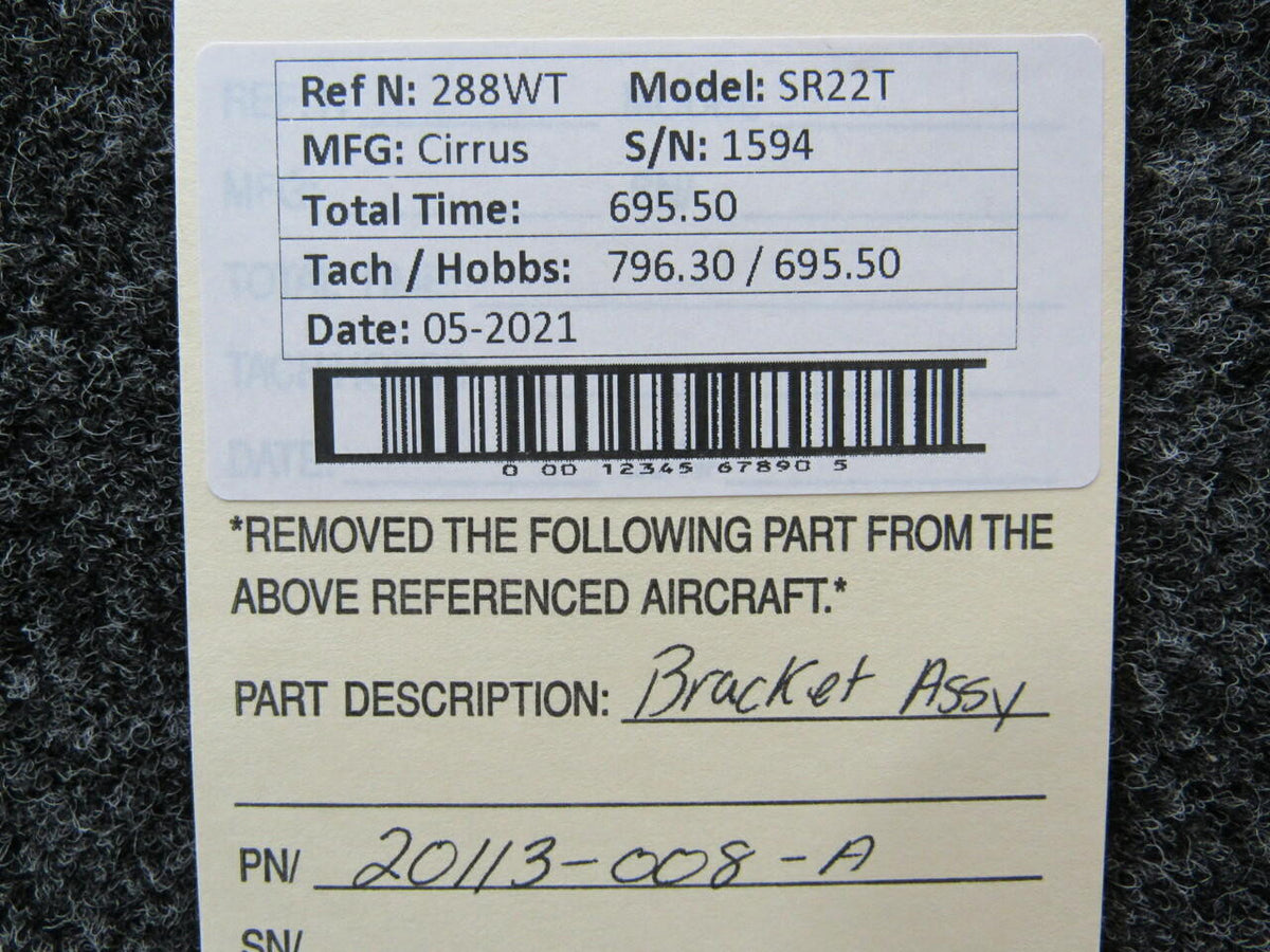 Cirrus 20133-008-A Cirrus SR22T Bracket Assembly Hours 695.5