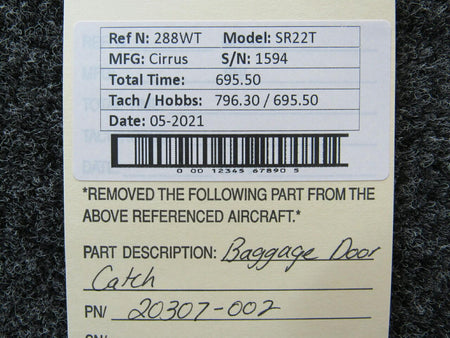 20307-002 Cirrus SR22T Baggage Door Lock Catch (Hours: 695.5) BAS Part Sales | Airplane Parts