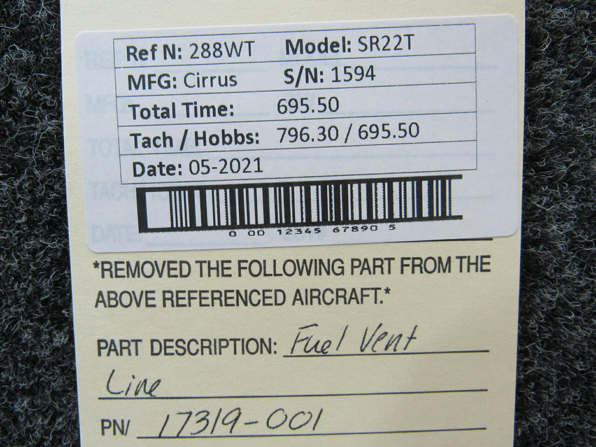 Cirrus 17319-001 Cirrus SR22T Fuel Vent Line Hours 695.5