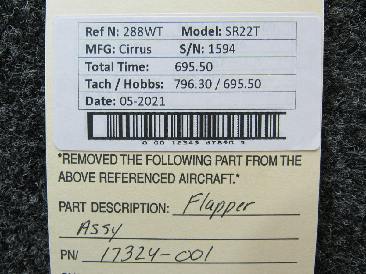 Cirrus 17324-001 Cirrus SR22T Flapper Assembly Hours 695.5