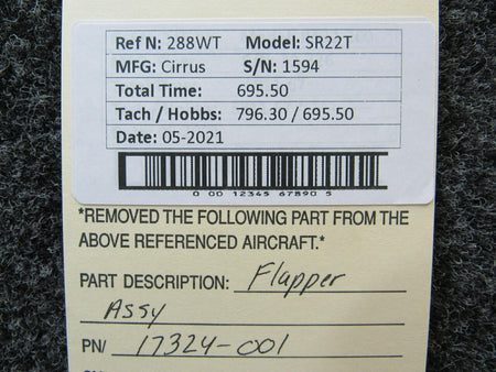 Cirrus 17324-001 Cirrus SR22T Flapper Assembly Hours 695.5