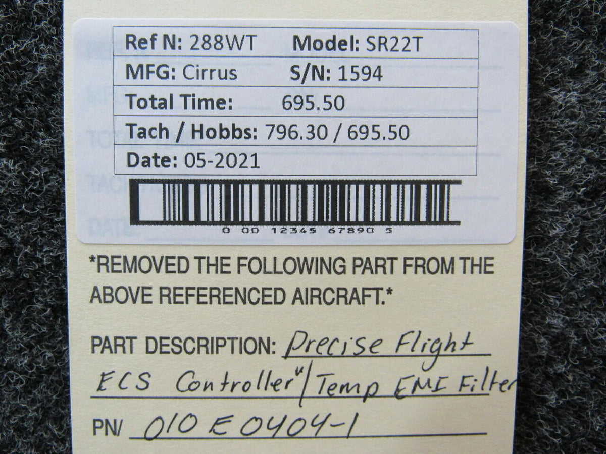 Precise Flight 010E0404-1 Cirrus SR22T Precise Flight ECS Controller W/ Temperature EMI Filter Hours 695.5