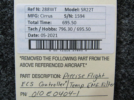 Precise Flight 010E0404-1 Cirrus SR22T Precise Flight ECS Controller W/ Temperature EMI Filter Hours 695.5