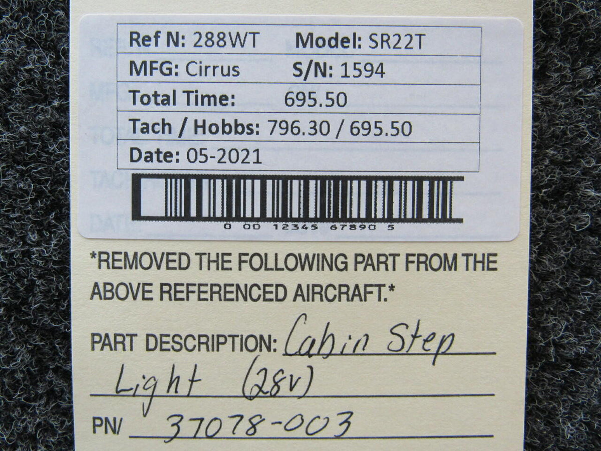 Cirrus 37078-003 Cirrus SR22T Cabin Step Light Volts 28 Hours 695.5