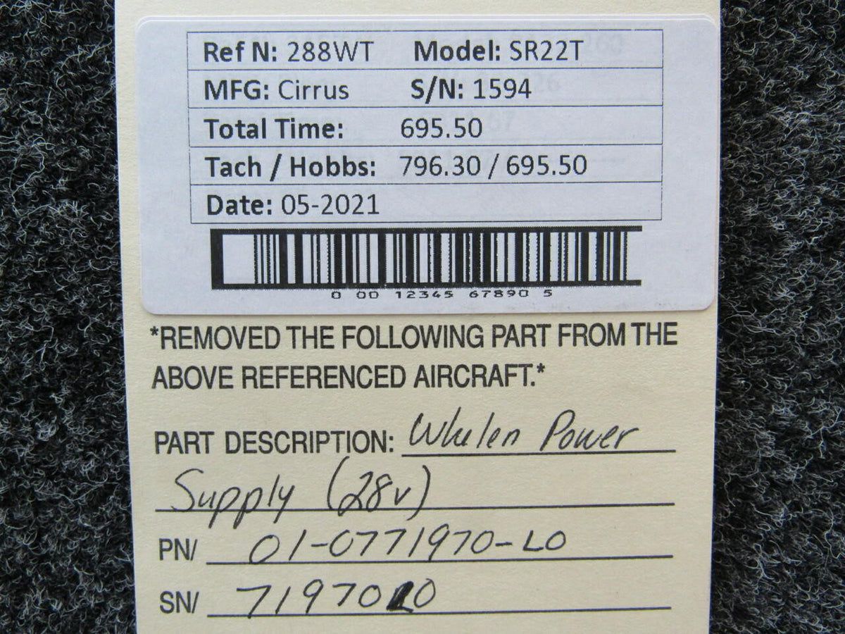 Whelen 01-0771970-L0 USE 71970L0 Cirrus SR22T Whelen Power Supply Volts 28
