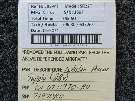 01-0771970-R0 (USE: 71970R0) Cirrus SR22T Whelen Power Supply (Volts: 28) BAS Part Sales | Airplane Parts