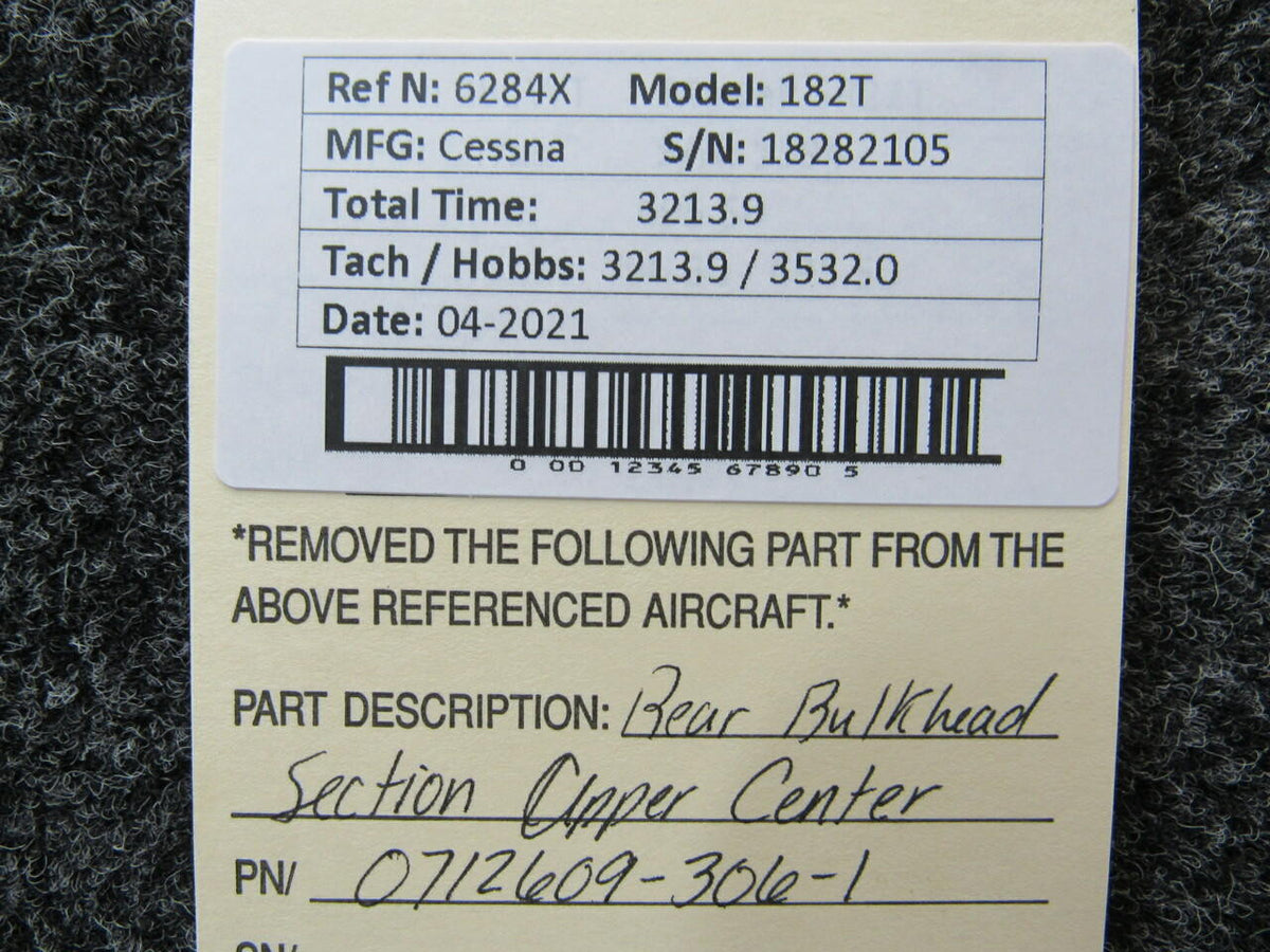 Cessna 0712609-306-1 Cessna 182T Rear Bulkhead Section Upper Center