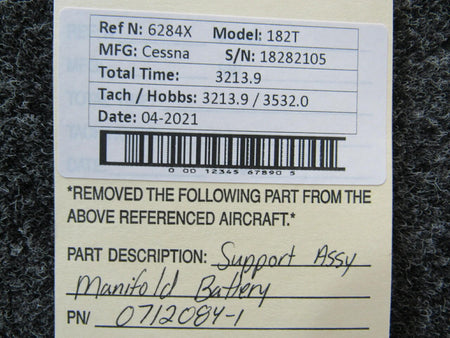 Cessna 0712084-1 Cessna 182T Support Assembly Manifold Battery
