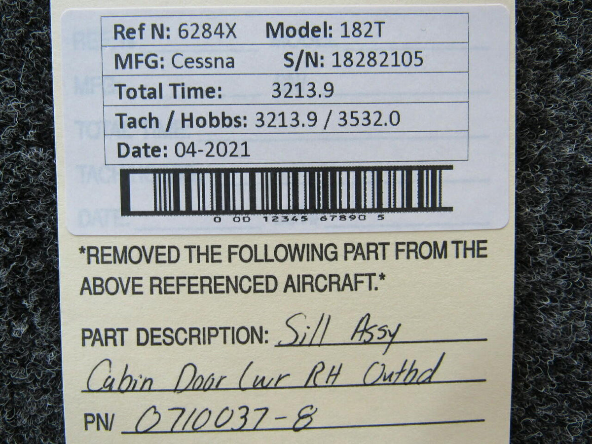 Cessna 0710037-8 Cessna 182T Sill Assembly Cabin Door Lower RH Outboard