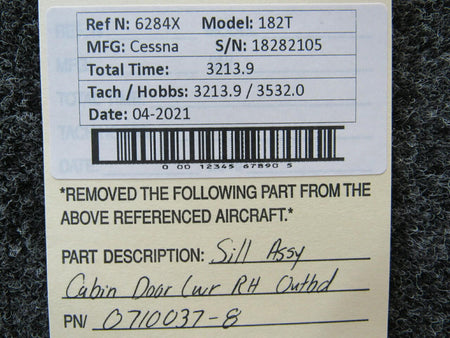 Cessna 0710037-8 Cessna 182T Sill Assembly Cabin Door Lower RH Outboard