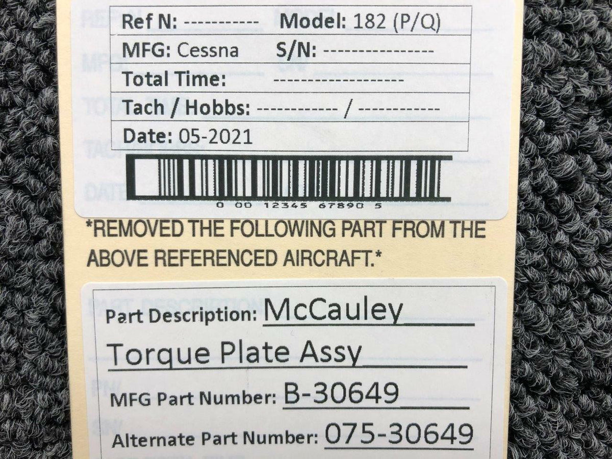 McCauley 075-30649 MFG# B-30649 Cessna 182 McCauley Torque Plate Assembly PPP