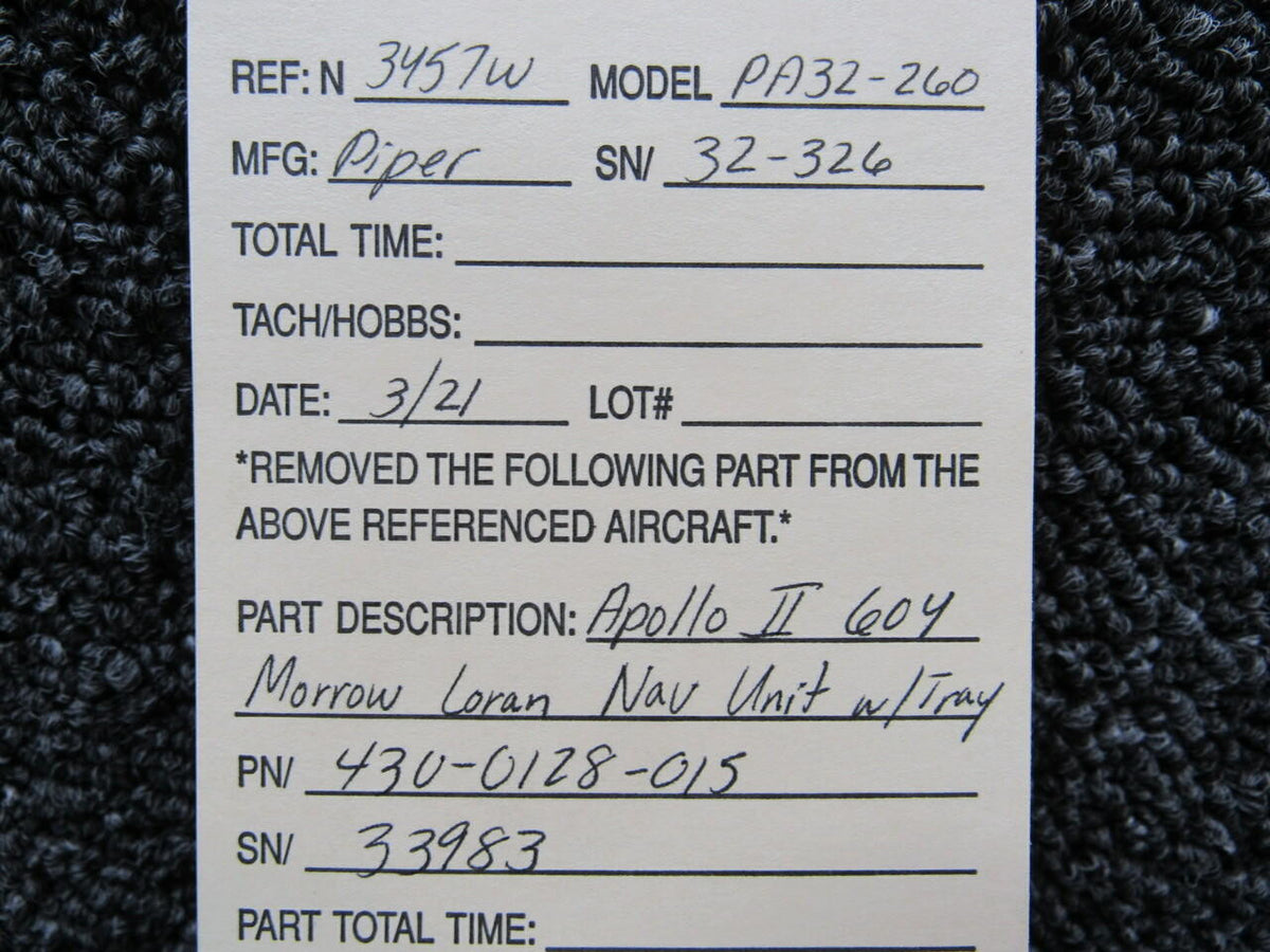 Apollo 430-0128-015 Apollo II Morrow 604 Loran Nav Unit W/ Tray