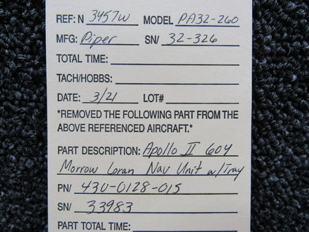 Apollo 430-0128-015 Apollo II Morrow 604 Loran Nav Unit W/ Tray