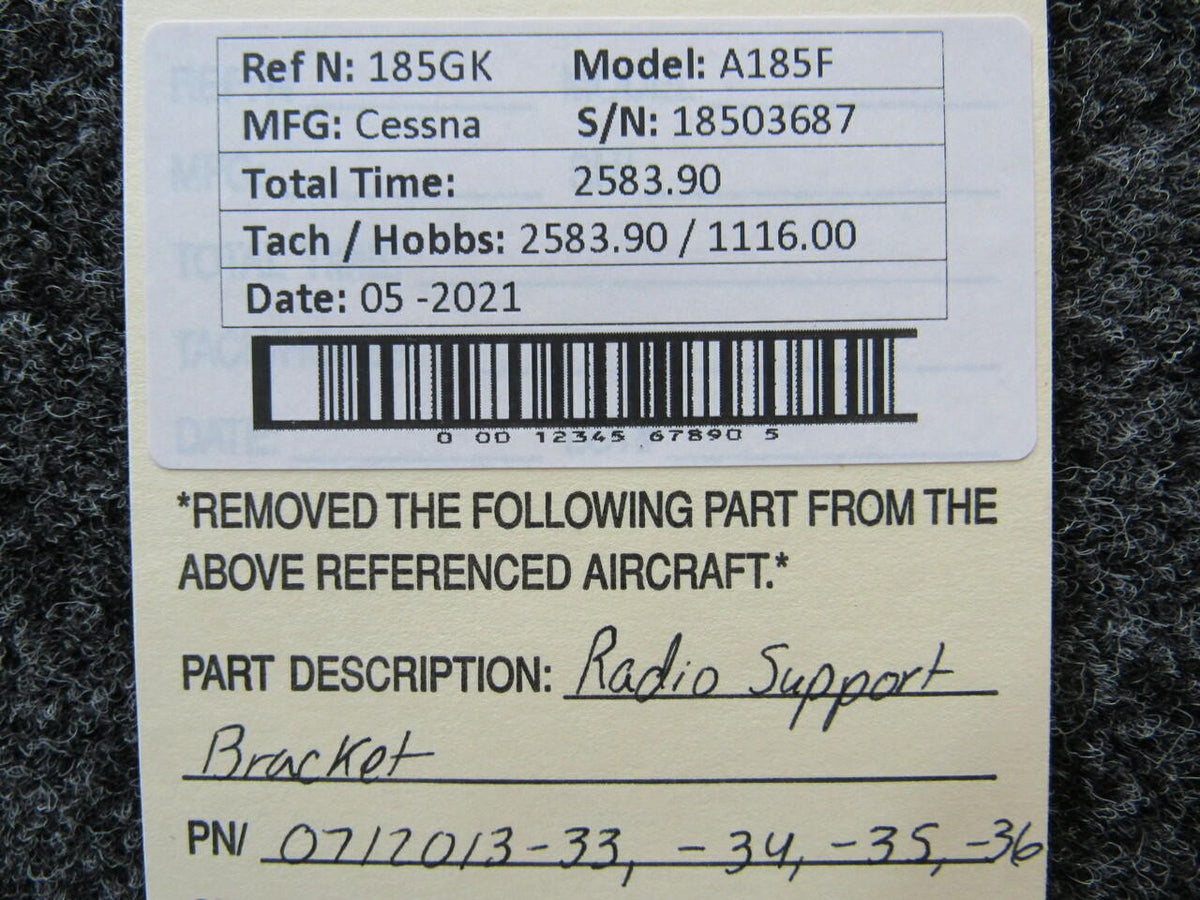 Cessna 0712013-33 Cessna A185F Radio Support Assembly