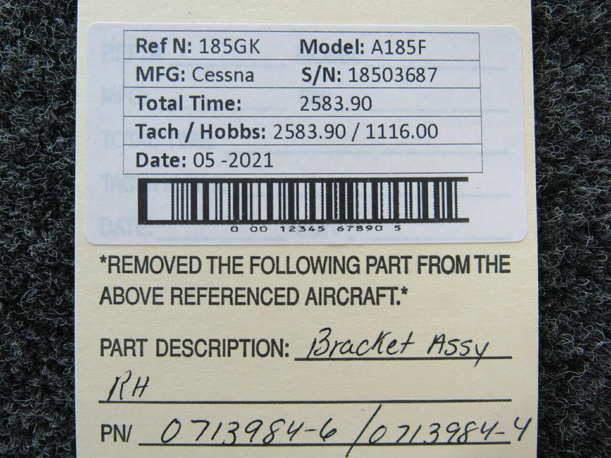 0713984-6 Cessna A185F Bracket Assembly RH BAS Part Sales | Airplane Parts