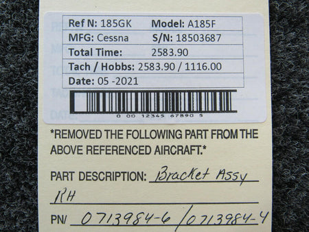 0713984-6 Cessna A185F Bracket Assembly RH BAS Part Sales | Airplane Parts