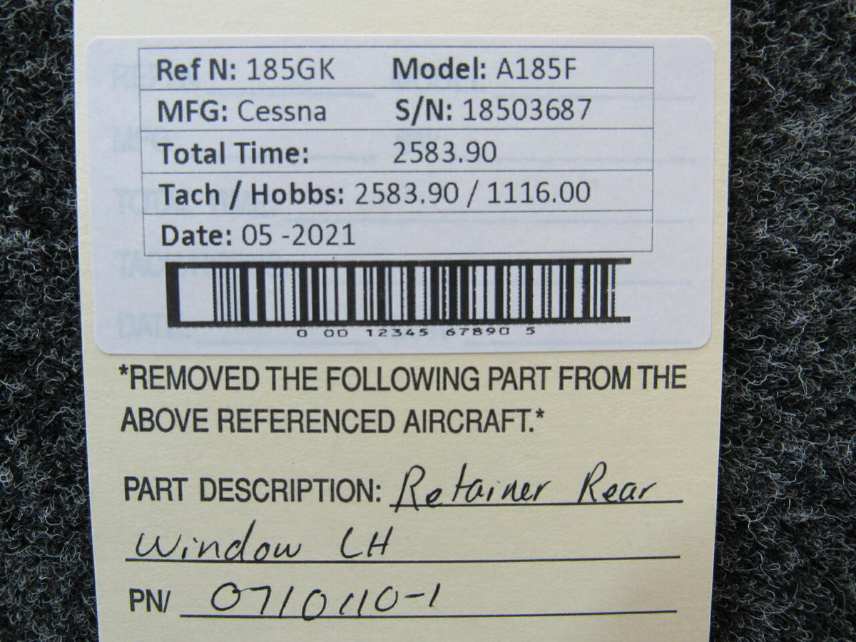 Cessna 0710110-1 Cessna A185F Retainer Rear Window LH