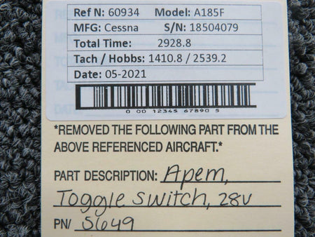 Apem 5649 Cessna A185F Apem Toggle Switch Assembly Volts 28