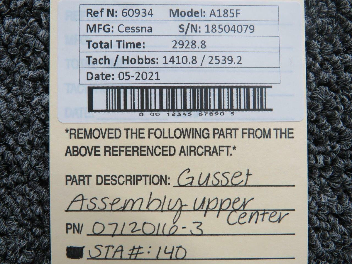 0712016-3 Cessna A185F Gusset Assembly Upper Center BAS Part Sales | Airplane Parts
